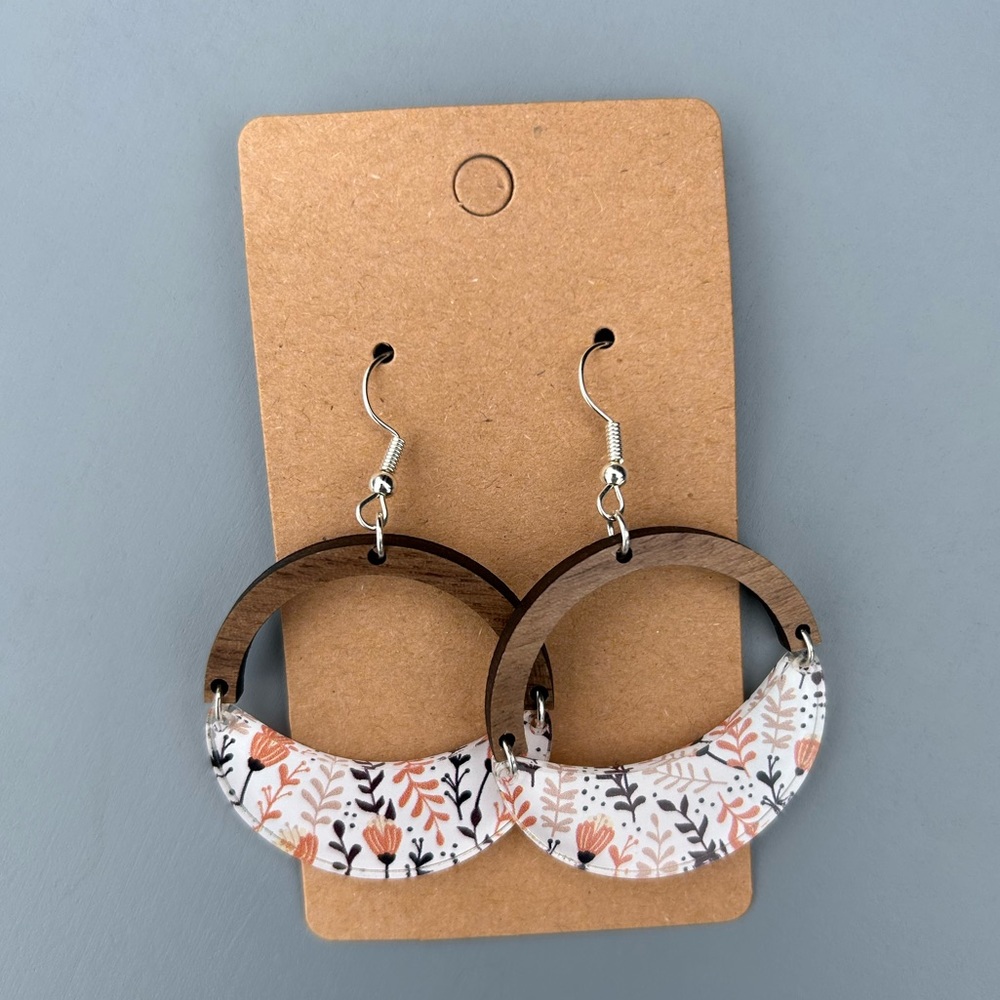 Fall floral acrylic and wood earrings
